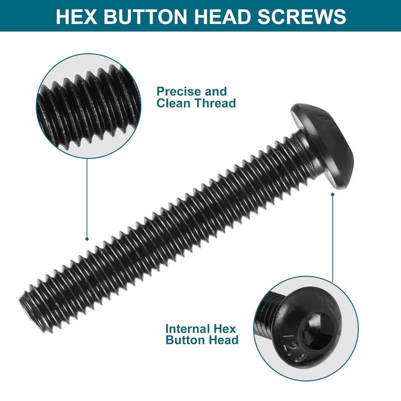 SATANTECH 505Pcs Metric M6 Bolt Assortment 10/12/14/16/20/25/30/35mm Button Head Hex Socket Cap Screws Bolts Nuts Washers Assortment Kit, 12.9 Grade Alloy Steel Black Galvanized, Fully Threaded - Image 2